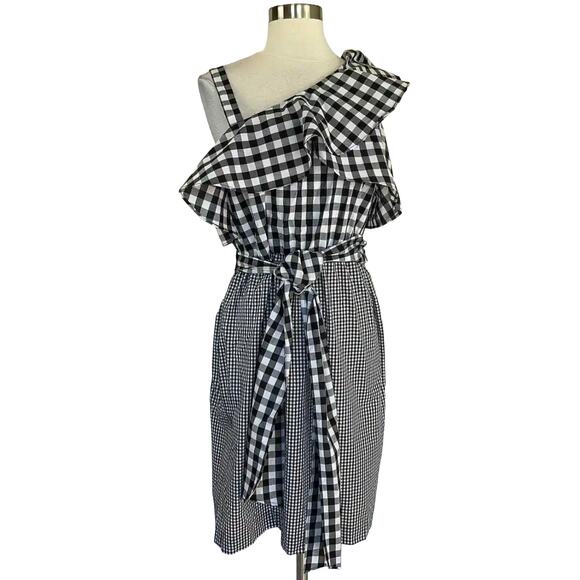 Calvin Klein Women's Dress Size 12 Black and White Gingham One Shoulder Sheath - Picture 1 of 12
